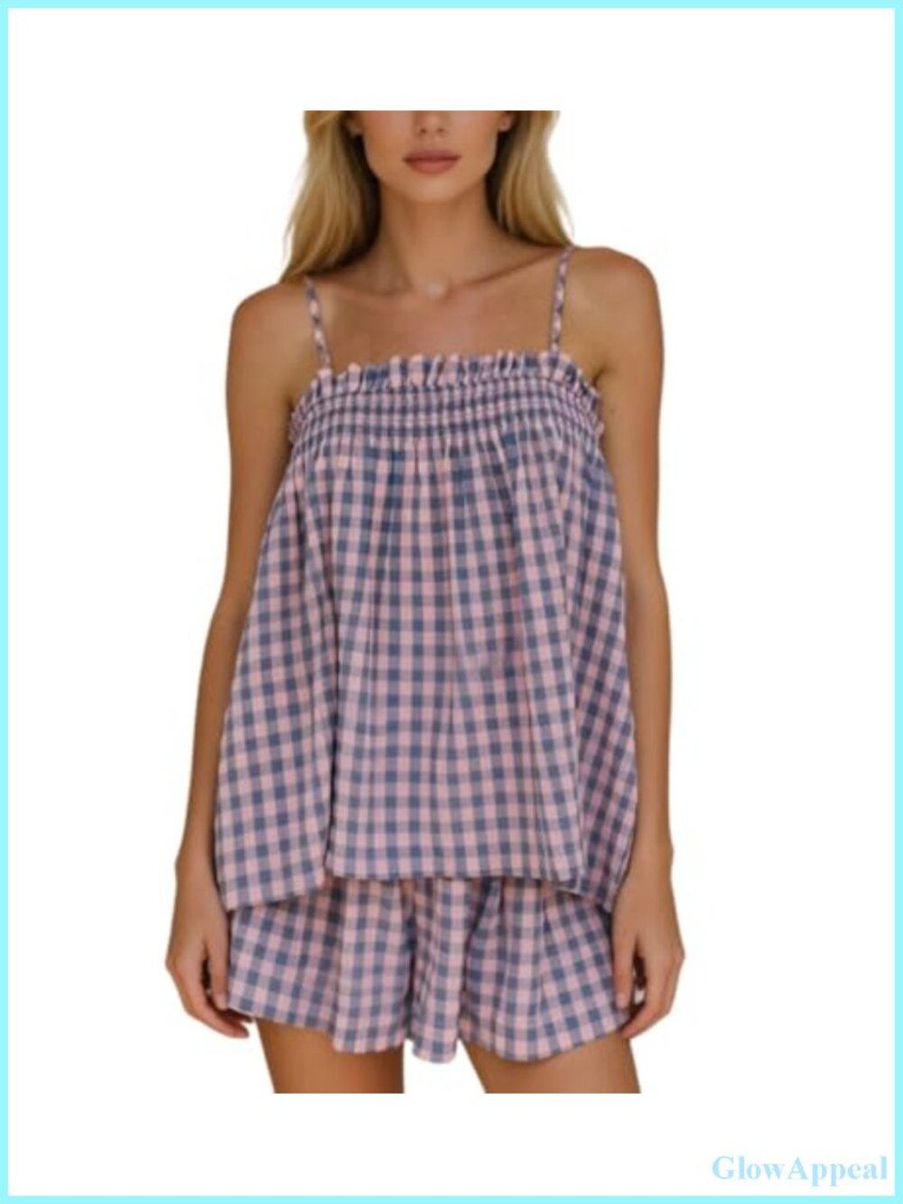 Gingham Plaid Two-Piece Pajama Set Sleeveless Babydoll Tank and Shorts